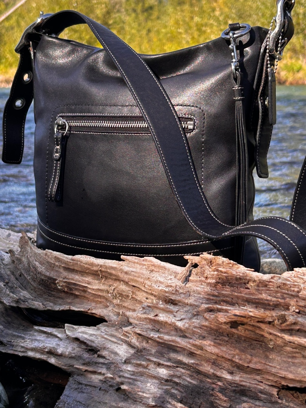 Vintage Coach 1415 Black Leather Legacy Slim Hobo Shoulder Bag